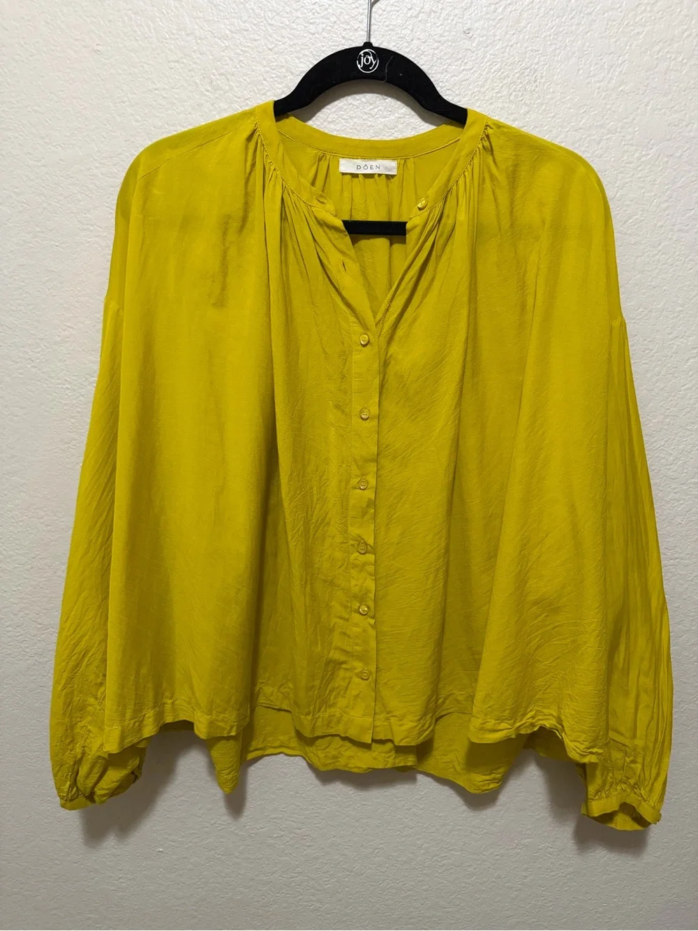 DÔEN Jane Top Yellow Green Organic Cotton Viscose Blouse Size Medium